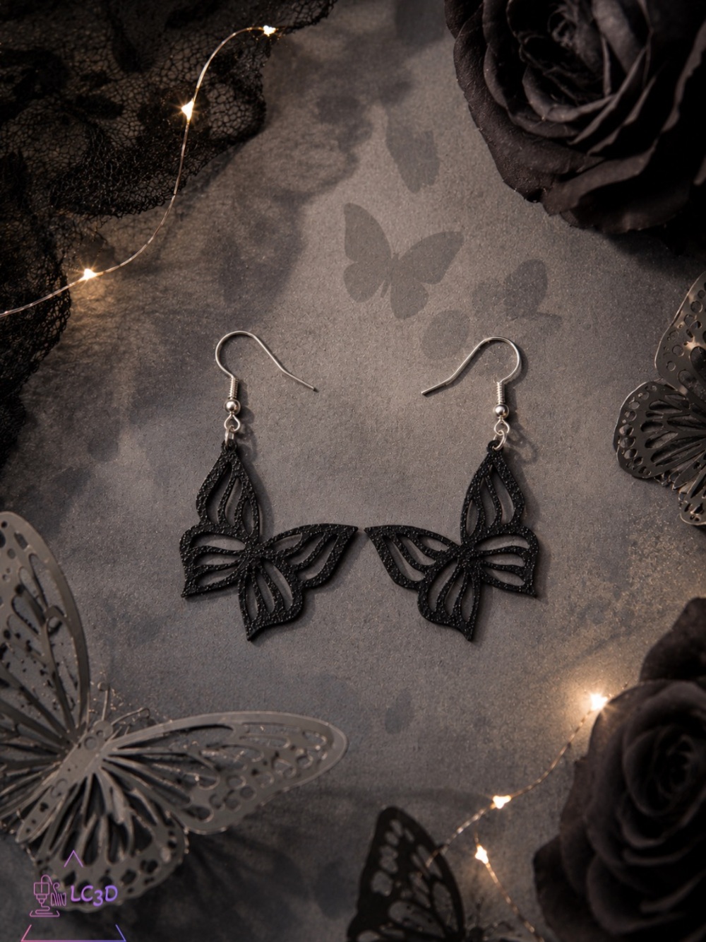 Black Butterfly Drop Earrings - Unbranded
